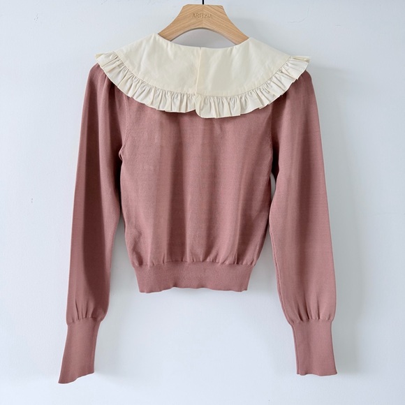 Zara Ruffled Peter Pan Collar Knit Top Blush Pink S - Picture 14 of 15